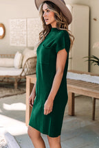 Patch Pocket Ribbed Knit Short Sleeve Sweater Dress