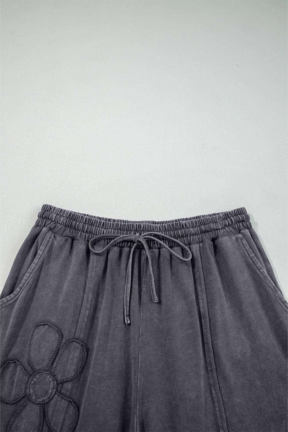 Flower Patch Mineral Washed Terry Knit Cropped Wide Leg Pants