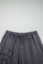 Flower Patch Mineral Washed Terry Knit Cropped Wide Leg Pants