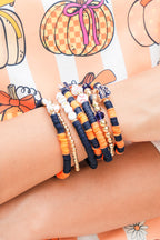 Russet Orange 7pcs Game Day Football Stackable Bracelet Set