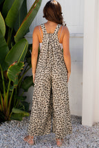Brown Leopard Bib Wide Leg Jumpsuit