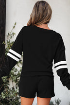 Varsity Striped Sleeve Drop Shoulder Sweatshirt and Short Set