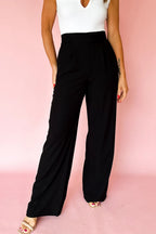 Pleated Detail Pull On High Elastic Waist Loose Straight Pants
