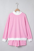 Pink Stripe Oversize Mock Neck Sweatshirt and Shorts Set