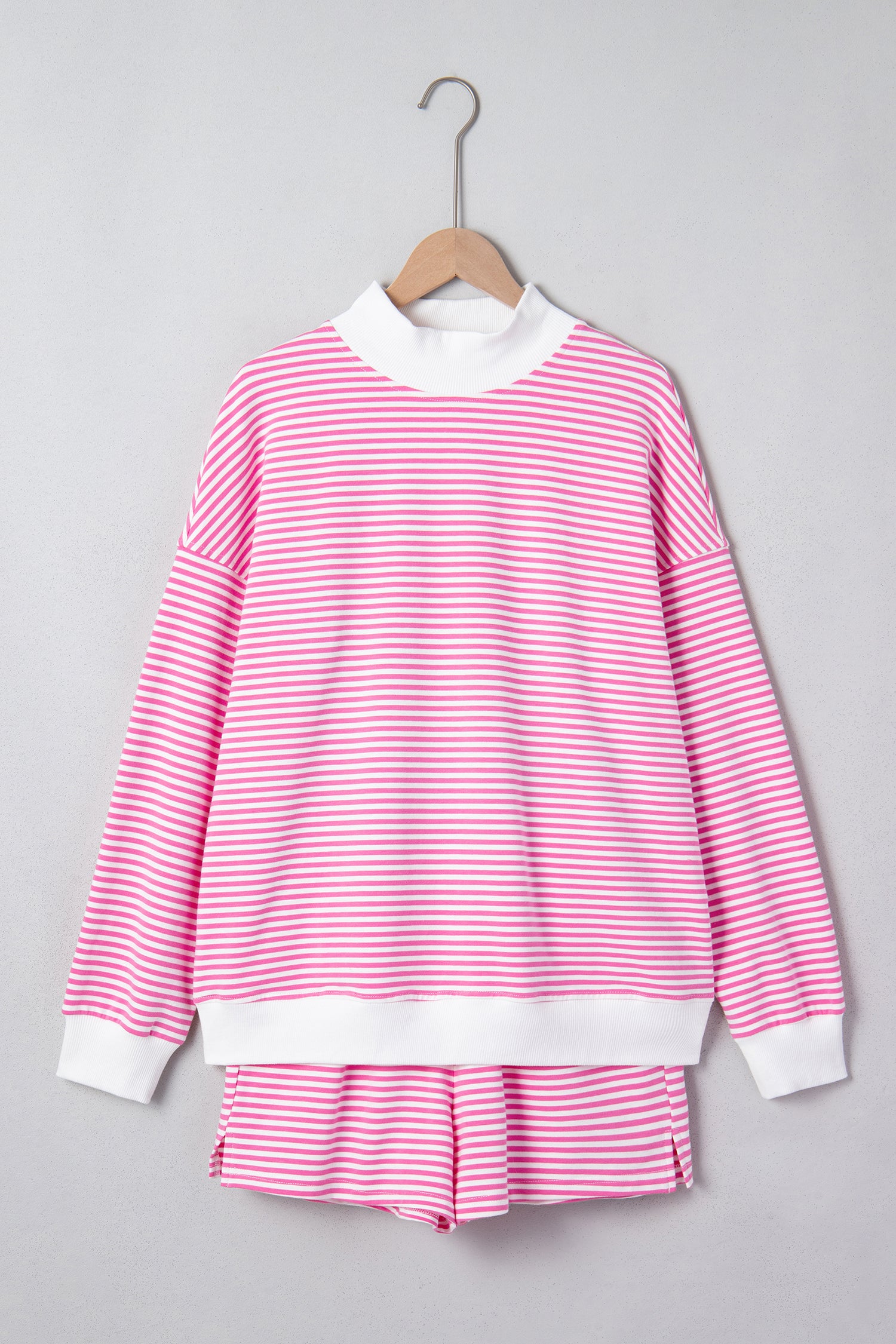 Pink Stripe Oversize Mock Neck Sweatshirt and Shorts Set