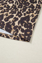 Apricot Leopard Print Contrast Varsity Striped Detail Loose T Shirt Dress