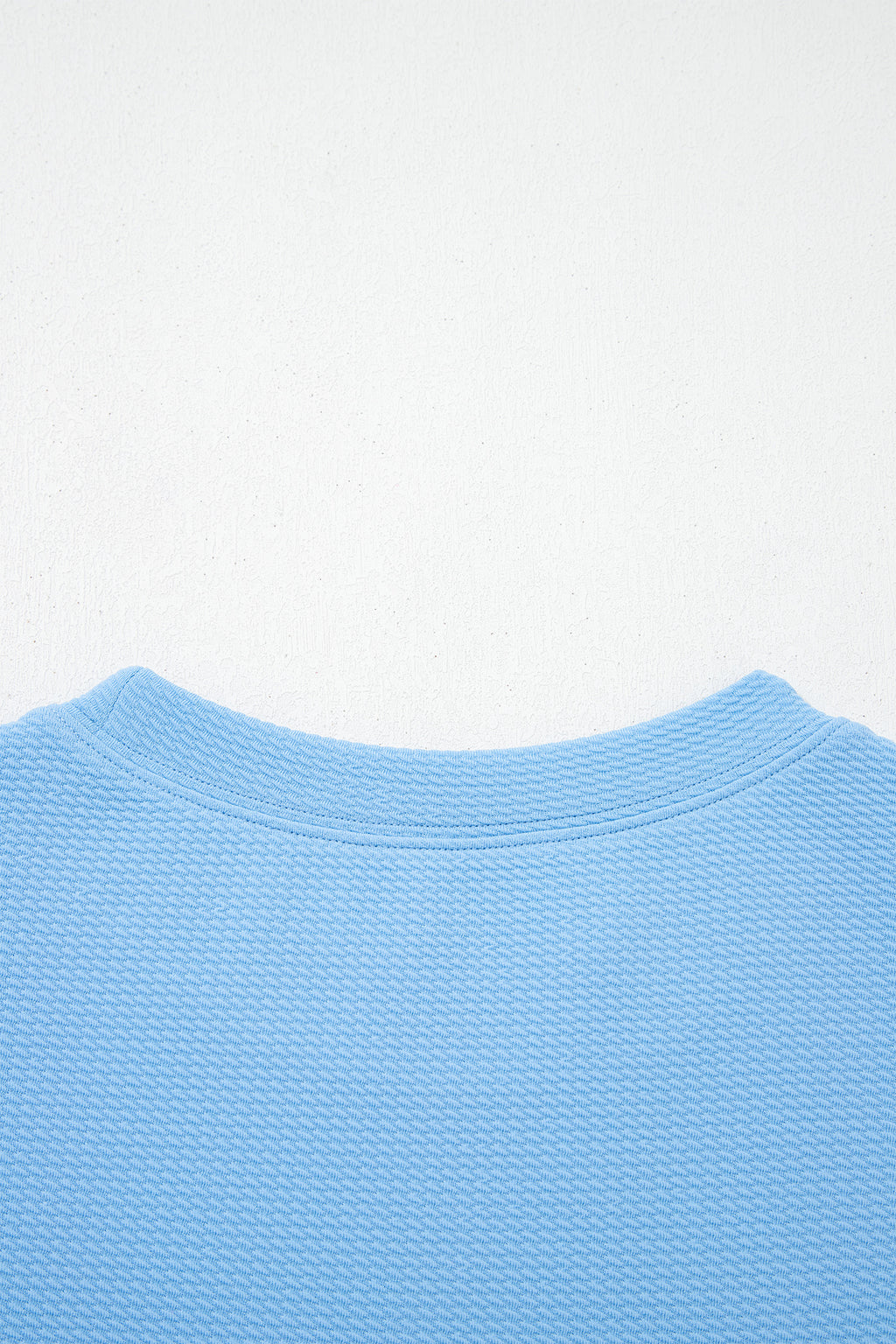 Light Blue Round Neck Textured Contrast Floral Bubble Sleeve Blouse