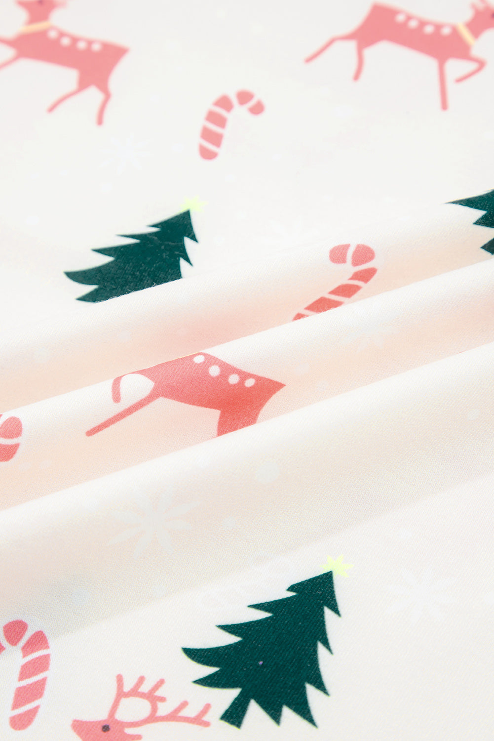 Pink Bow Christmas Tree Print Contrast Striped Banding 2pcs Lounge Set