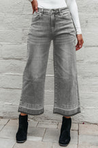 Grey Raw Hem Straight Leg Loose High Waist Jeans