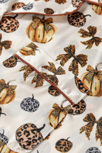 Beige Leopard Pumpkin Allover Halloween 2pcs Pajama Set