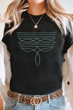 Black Western Fashion Geometric Embroidered T Shirt