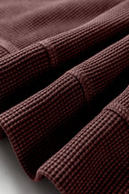 Bright Pink Waffle Knit Patchwork Long Sleeve Loose Top