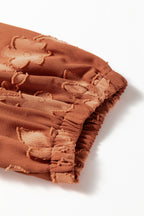 Cinnamon Plus Size Textured 3D Flower Pattern Ruffle Hem 3/4 Sleeve Long Dress