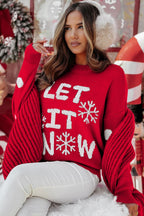 Red Dahlia LET IT SNOW Graphic Christmas Holiday Loose Sweater