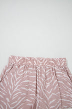 Khaki Abstract Print Cuffed Short Sleeve Loose Top Short Set