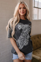 Medium Grey Vintage Cheetah Printed Mineral Wash Graphic Tee