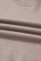 Beige Embroidered Floral Sleeve Round Neck Loose Sweater