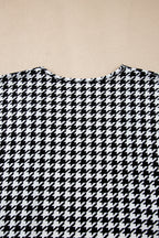 Black Houndstooth Print Open Front Long Dolman Kimonos
