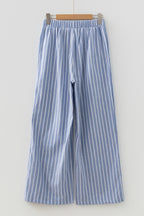 Sky Blue Stripe Buttoned Detail Loose Casual Pants