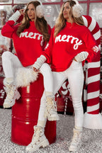 Fiery Red Merry Snowflake Pattern Christmas Turtleneck Sweater