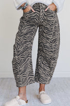 Gray Zebra Stripe Printed Wide Leg Jeans