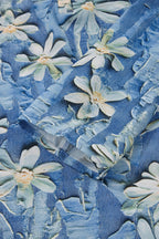 Sky Blue Fall Floral Half Placket Collared V Neck Blouse
