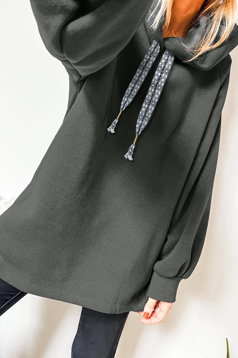 Fleece Lined Adjustable Drawstring Oversize Tunic Hoodie