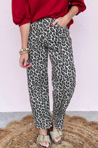 Black Leopard Print Barrel Jeans