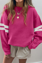 Rose Red Varsity Striped Detail Drop Shoulder Oversized Sweatshirt