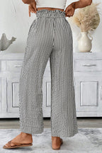 Black Stripe Tied High Waist Loose Straight Casual Pants