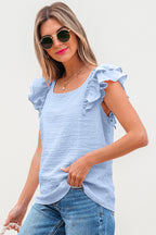 Gossamer Pink Textured Bow Knot Frilled Butterfly Sleeve Blouse