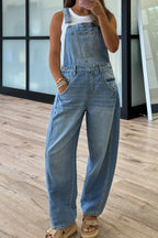 Dusk Blue Adjustable Buckle Barrel Denim Overalls