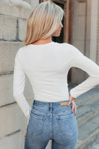 Mineral Red Ribbed Long Sleeve Crew Neck Solid Color Bodysuit