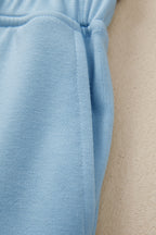 Mist Blue Solid Color Loose Tee Drawstring Wide Leg Pants 2pcs Outfit