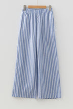 Sky Blue Stripe Buttoned Detail Loose Casual Pants