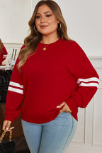 Light Grey Varsity Striped Detail Crew Neck Plus Sweatshirt