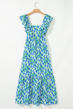 Floral Print Square Neck Ruffled Strap Maxi Dress