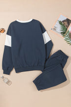 Navy Blue Drop Shoulder Loose Sweatshirt and Joggers Active Set