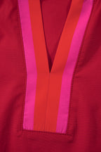 Fiery Red Striped Frilled Collar Ruffled Short Sleeve Blouse