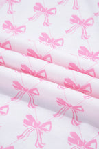 Pink Bow Print Long Sleeve Shirt and Pants Soft Pajama Set