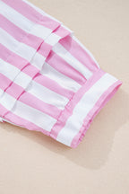 Rose Stripe Bracelet Sleeve Buttons Loose Mini Dress