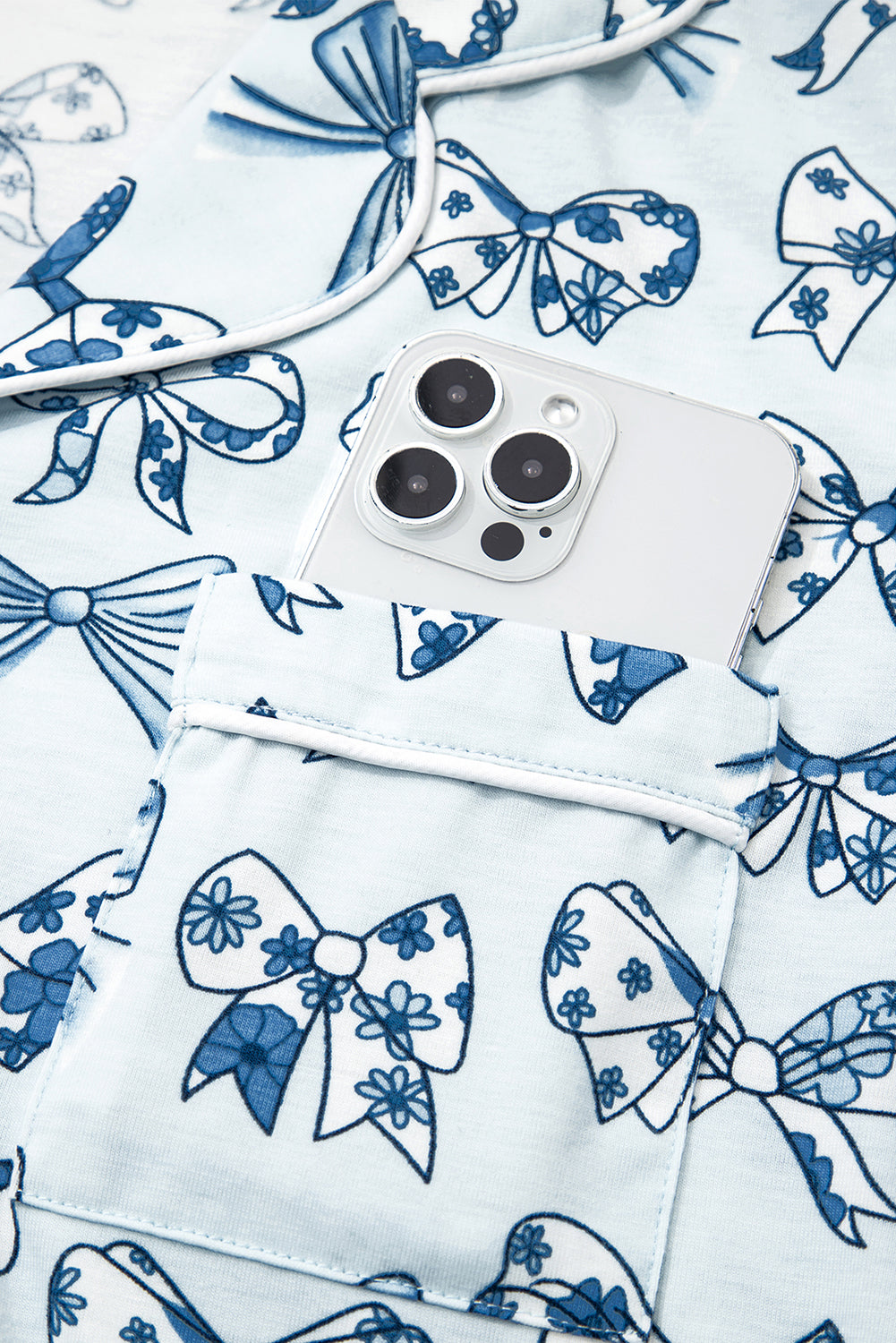 Sky Blue Bow Print Short Pyjama Set