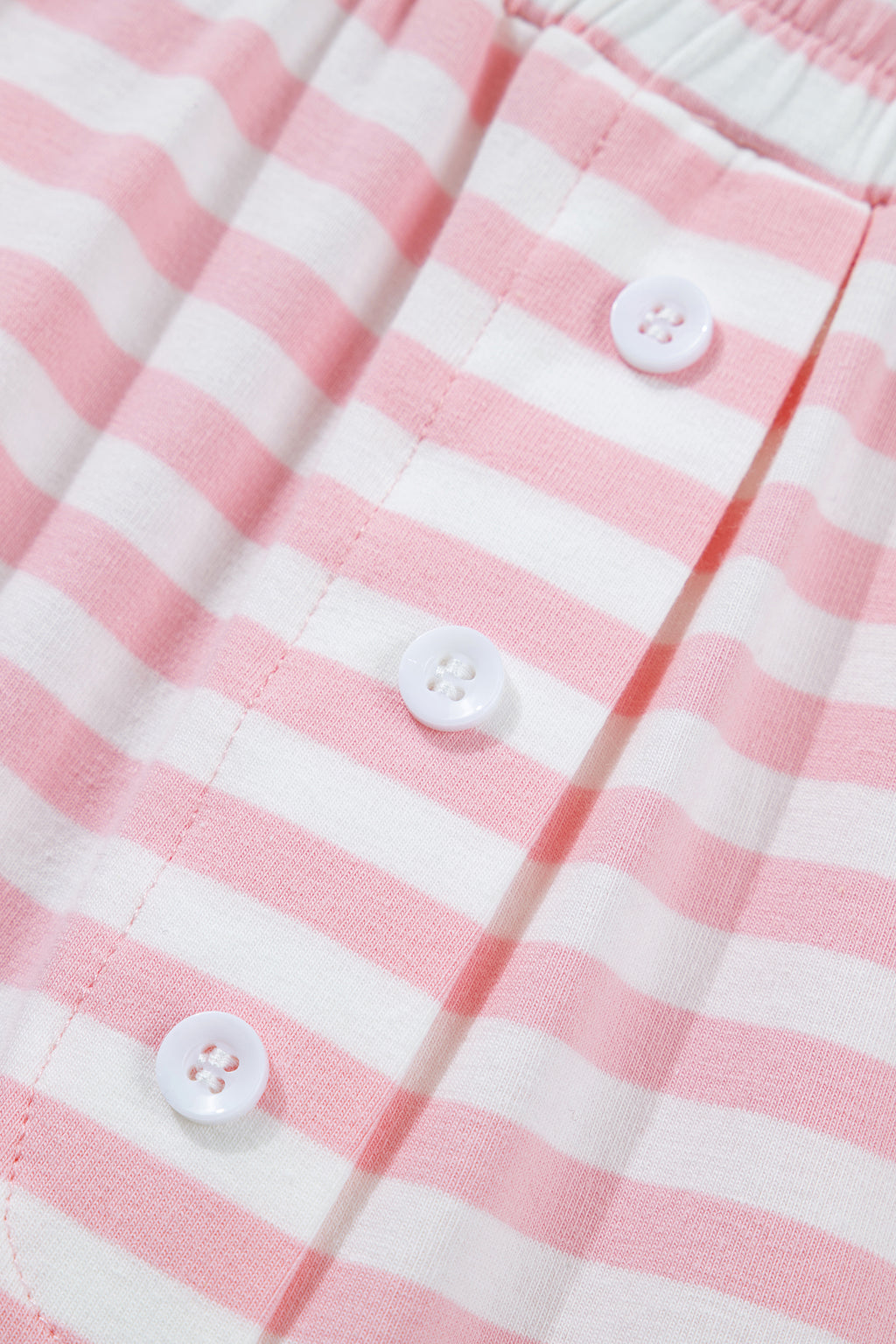 Pink Stripe Drop Shoulder Round Neck Top and Buttoned Straight Pants Two Piece Set