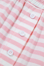 Pink Stripe Drop Shoulder Round Neck Top and Buttoned Straight Pants Two Piece Set