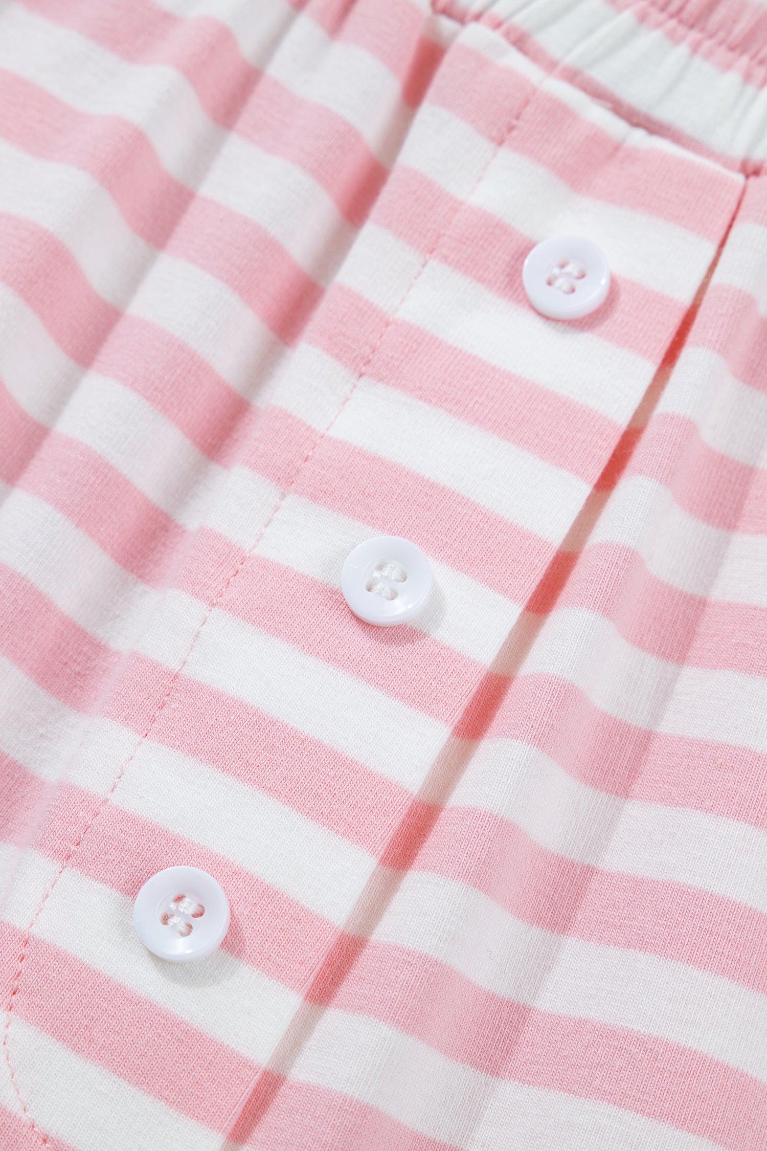 Pink Stripe Drop Shoulder Round Neck Top and Buttoned Straight Pants Two Piece Set