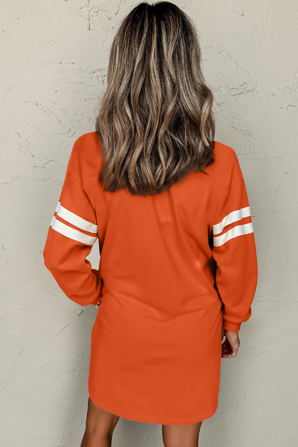 Sky Blue Varsity Contrast Banded Sleeve Shift Sweatshirt Dress
