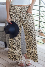 Khaki Leopard Wide Leg Cropped Pants