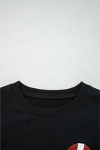 Black Varsity Baseball Bow Graphic Striped Sleeve Baggy Sweatshirt