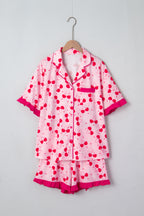 Rose Cherry Bow Mixed Print Scalloped Edge Short Pyjama Set