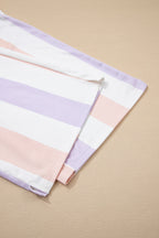Purple Stripe Multicolored Print Drawstring Loose Pants with Side Pockets